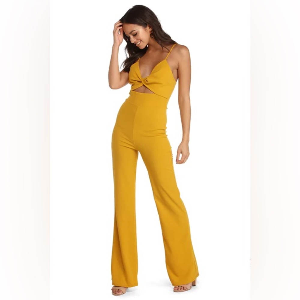 Front Knot Jumpsuit Mustard | Women’s Size Large